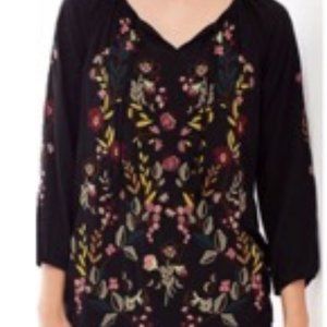 J Jill Embroidered Black Peasant Top